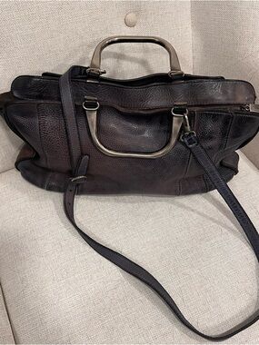 Vintage 1990’s Dark Grey Leather Shoulder Bag with Metal Handles